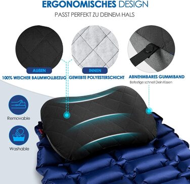 Надувна подушка для кемпінгу HIKENTURE чорно-сіра