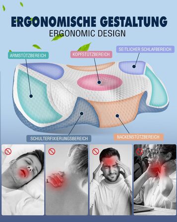 Ортопедична подушка для шиї IDEA з Memory Foam, для сну на боці, спині та животі, ергономічна, 62x34.5x12/8 см
