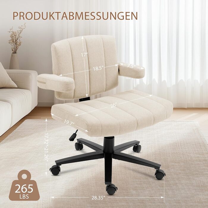 Крісло Vigosit Criss Cross з колесами, регульовані підлокітники, антиковзне покриття, комфортна подушка, сучасний стиль, поворотне, для дому, туалетного столика, офісу (Сірий)