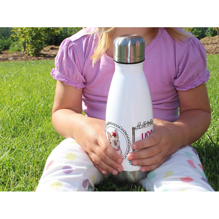 Ізольована пляшка для пиття, дитяча термос з нержавіючої сталі для школи, спорту, персоналізована подарункова пляшка для води (рамка для фотографій з бульдогом, 350 мл)