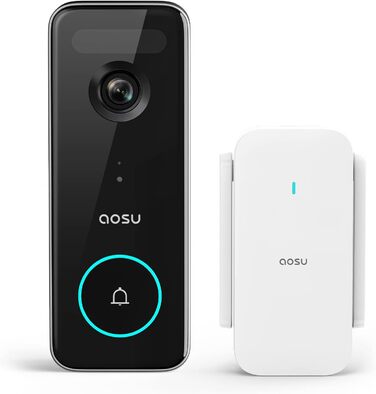 Бездротова відеодзвінок AOSU з камерою, HD 5MP, WiFi 2.4GHz, детектор руху, без щомісячної плати, 180 днів роботи від акумулятора