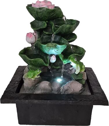 Кімнатний фонтан Водяна лілія і жаби декоративний заспокійливий зволожувач повітря, полірезин, коричневий, близько 19 см
