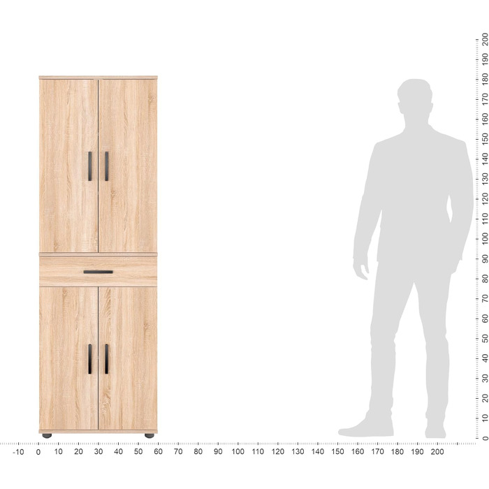 Універсальна шафа KOMTO шириною 60 см, 1 шухляда, 4 дверцята, 180x34x60 см, дуб сонома