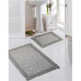 Килимок-набір килимків для ванної мрії з 2 предметів * можна прати * кремовий колір з малюнком у вигляді листя (пісочно-сірий колір)
