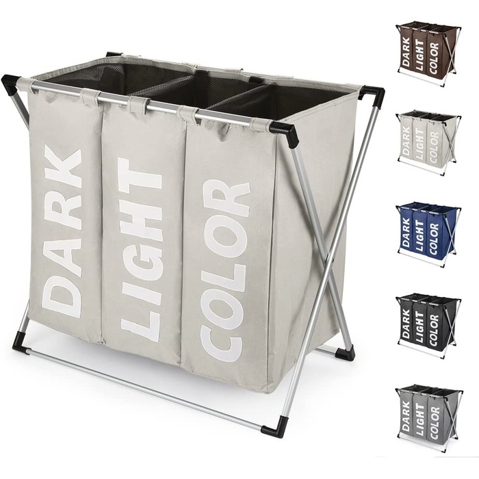 Сортувальник для білизни Oxford Trio з 3 відділеннями, 102L, тканинний, складаний, для дому