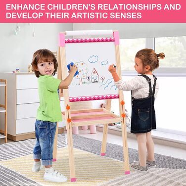 Дитяча мольберт Kinder Staffelei з рулоном паперу, двосторонній, складний, регульована висота, 92 аксесуари, подарунок для дітей