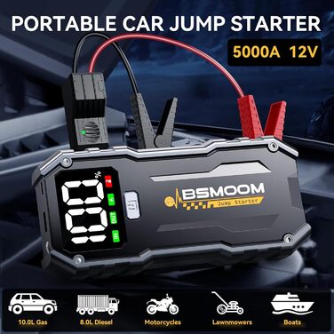 Powerbank для автомобіля Starthilfe 5000A: Jump Starter з LED та QC 3.0 USB для 12V авто, мотоциклів та газонокосарок