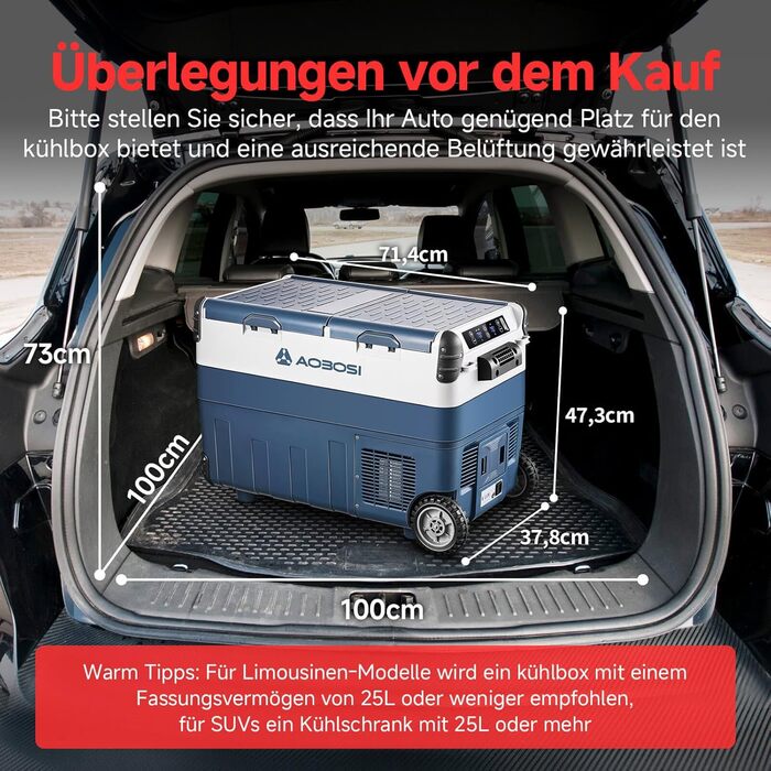 Холодильник автомобільний AAOBOSI Kompressor 40L з двозонним охолодженням (-20°C до 20°C), 12V/230V, для авто, вантажівок, човнів, кемпінгу та риболовлі, блакитний