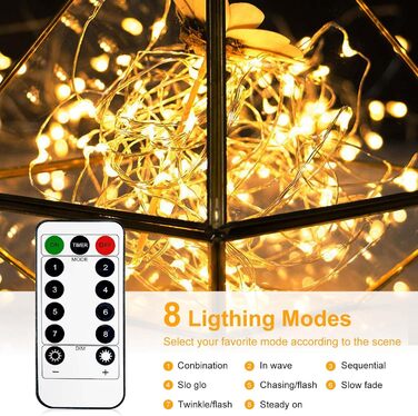 Льоко́ва гірлянда на батарейках, 5 метрів, 50 LED, з таймером та пультом, 8 режимів, вологостійка, тепле біле світло, для декору приміщень та саду, 6 шт.