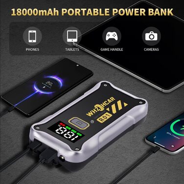 Powerbank Starthilfe 4000A: Портативний пусковий пристрій для авто 12V з LCD дисплеєм та LED ліхтариком. Підходить для бензинових (9.0L) та дизельних (7.5L) двигунів. Ідеально для SUV, мотоциклів та газонокосарок.