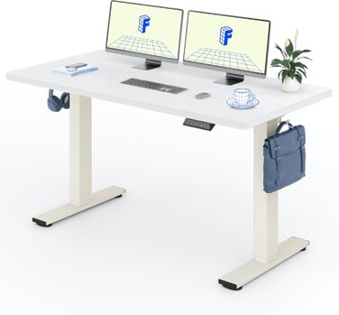 Регульований за висотою стіл FLEXISPOT 160x80 см з гачками, з суцільною стільницею 25 мм, ергономічний стіл з LED-дисплеєм висоти та функцією пам'яті (береза, білий). Структура береза+білий (160 x 80 см, білий+м'який білий)