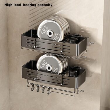 Полка для душу Voldra без свердління, кутова, з присосками, для ванної кімнати, металева, з тримачем для рушників (2 шт., сіра)