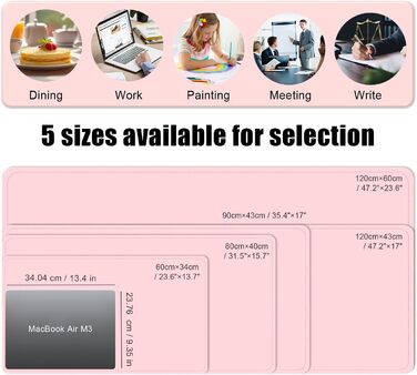 Шкіряний килимок для столу BLESWIN, великий протиковзаючий підкладник під мишу та клавіатуру для ноутбука та комп'ютера, захисна підкладка для письма (Рожевий, 90x43 см)