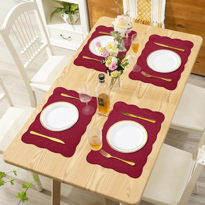 Підставки під тарілки MABOZOO, бавовна 100%, миючі, для кухні та обіднього столу, прямокутні, 6 шт. (Червоний, однотонні, Getaway Solids)