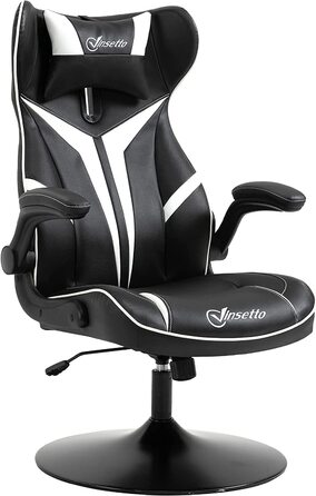 Ігрове крісло Vinsetto ергономічне комп'ютерне крісло з функцією повороту обертове крісло регульоване по висоті сталеве 67 х 75 х 106-112 см (чорний білий)