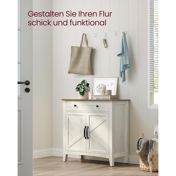 Шафа VASAGLE для кухні, комод з шухлядами, шафа для зберігання з дверцятами, регульована полиця, стиль кантрі, для вітальні, кухні, їдальні, 40 x 140 x 80 см, вінтажно-білий + медовий (BBK381W02)