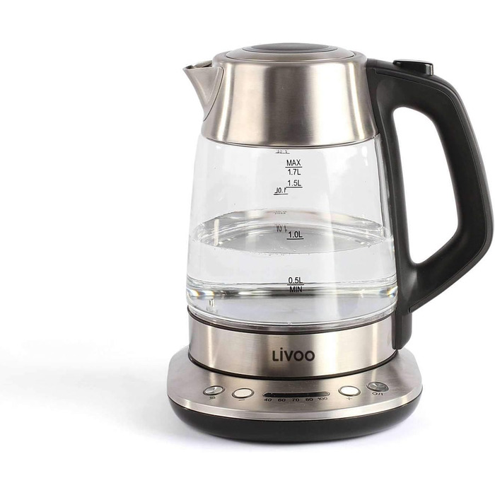 Чайник з налаштуванням температури Скляний чайник з нержавіючої сталі 1,7 літра бездротовий (2200 Вт, фільтр для чаю, функція збереження тепла, програмований)