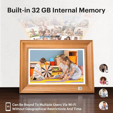 Цифровий фоторамка Kodak 10 дюймів з Wi-Fi, 32GB, IPS HD сенсорний екран, автоповорот, бездротове підключення, фото та відео, безкоштовний додаток (дерево)
