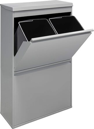 Сталевий кошик для сміття ARREGUI Top CR621-B з ящиком для зберігання з кришкою, система відділення сміття з 4 внутрішніми пластиковими знімними відрами з ручкою, 4 x 17 л (68 л), білого кольору (верхній світло-сірий)