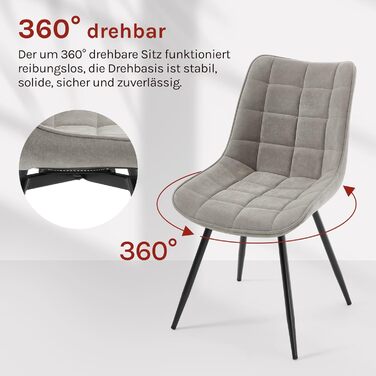 Крісла для їдальні WOLTU, набір з 4 шт., обертаються, для кухні, вітальні, з м'яким сидінням з велюру, металеві ніжки, сірий колір