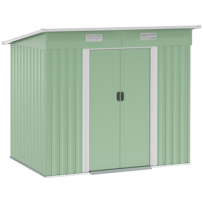 Сховище для інструментів Outsunny з металу, 2,3 м², розміром 207 x 130 x 182 см, з похилим дахом, вікном, фундаментом та розсувними дверима, стійке до погодних умов. Садовий будиночок, присадибний сарай для заднього двору, зелений колір | Aosom