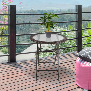 Розкладний стіл Outsunny Camping Table круглий Ø68 см з ротанговим декором і міцною сталевою рамою, ідеально підходить для саду та пікніка