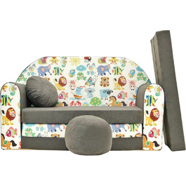 Дитяче розкладне ліжко-диван 3в1 All4All Kindersofa: зручне ліжко, диван, ігровий центр для дітей. Різноманітні кольори та малюнки (сірий, рожевий, зелений, тваринні мотиви).