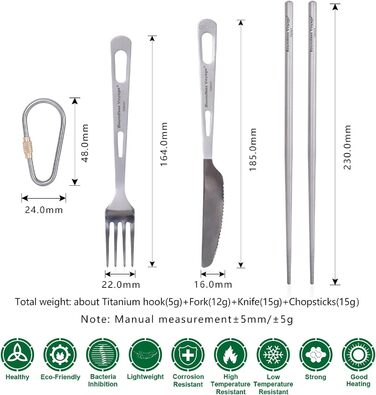 Набір туристичного посуду iBasingo Titan 3 шт. (вилка, ложка, ніж) - нержавіюча сталь, легкий, для кемпінгу, пікніка, риболовлі, туризму