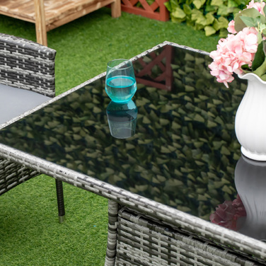Outsunny Garden Table Стіл з полі ротанга зі скла 150x85x74см із захисним склом у сіро-чорному кольорі для саду, балконної тераси