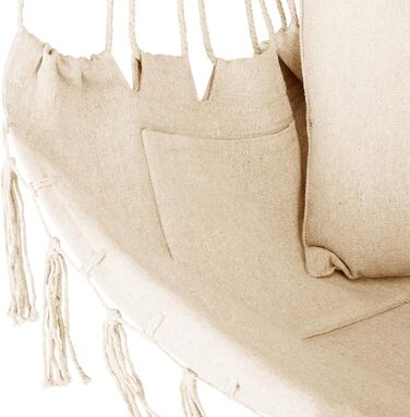 Гамак-крісло з подушкою 100x130x75 см, до 150 кг, для саду та дому, бохо-стиль, для дорослих (Бежевий)