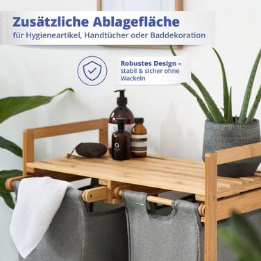 Кошик для білизни Lumaland з бамбука з 2 висувними мішками для білизни | Легкий у догляді, стійкий до вологи, легко очищується | Висота приблизно 73 см x 64 см ширина x 33 см глибина [Бежевий] 2 відділення для білизни, 2 мішки для білизни | Бежевий