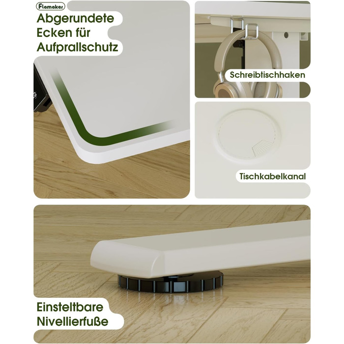 Електричний регульований стіл Flamaker з пам'яттю, ігровий стіл з USB-зарядкою (160 x 60 см)