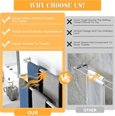 Тримач для рушників подвійний з нержавіючої сталі 304, 80 см, для ванної кімнати та кухні