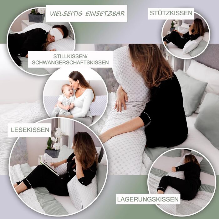 Ортопедична подушка для вагітних та сну з ефектом пам'яті (Memory Foam) з чохлом, охолоджуюча подушка для годування та підтримки тіла, 40 x 145 см