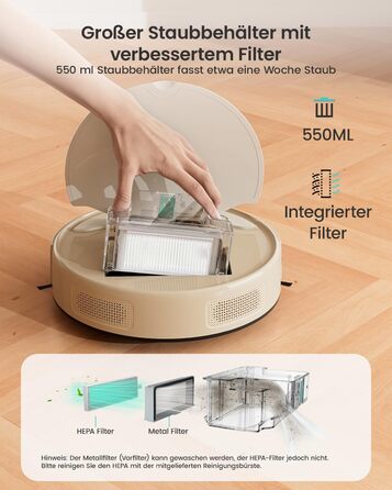 Робот-пилосос LEFANT M330 з функцією миття, 5000Pa, лазерна навігація, PSD-технологія, APP, 160 хв, для тварин, килима, твердих підлог, сірий (M310 Champagne)