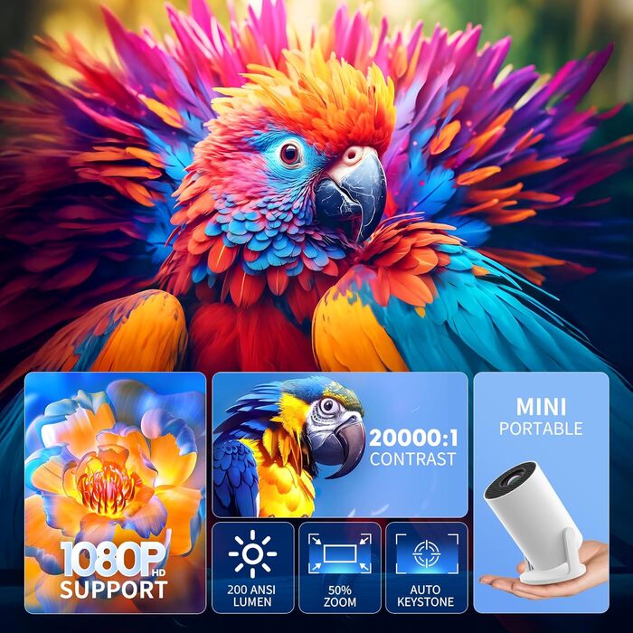 Смарт проєктор Yoton Y4 Mini Beamer: 1080P, WiFi, Bluetooth, Android TV, корекція трапецеїдальних спотворень, для домашнього кінотеатру, сумісний з Phone/PC/Mac/Switch, білий