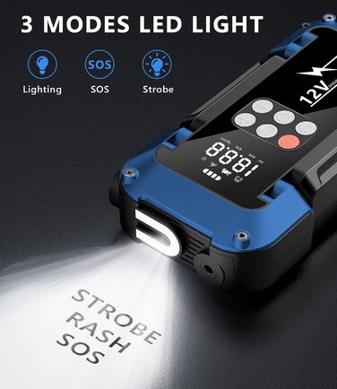 Портативний пусковий пристрій Starthilfe Powerbank з компресором 150PSI, 4000A, 12V для автомобілів та 8.0L дизель, 26800mAh, 4-в-1 з LED-ліхтариком та LCD дисплеєм