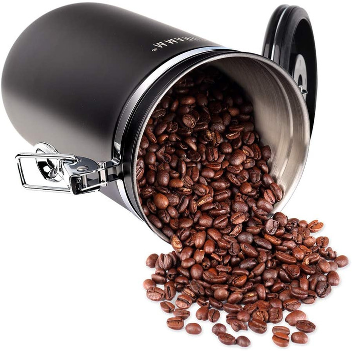 Банка для кави Шрамм об'ємом 1800 мл 10 кольорів з дозуючою ложкою Висота 19 см кавові банки Контейнер для кави з нержавіючої сталі, Колір (Чорний)
