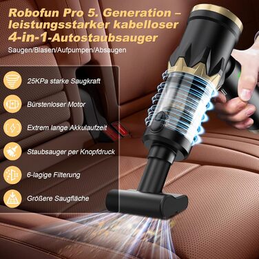 Акумуляторний ручний автомобільний пилосос 4 в 1, потужність 25000Па, безщітковий двигун 105000 об/хв, бездротовий пилосос для авто, офісу, диванів та шерсті тварин