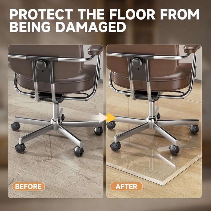 Підкладка під офісний стілець з прозорого скла з заокругленими краями, 119 см x 50 см, захист підлоги, для килима та твердої підлоги