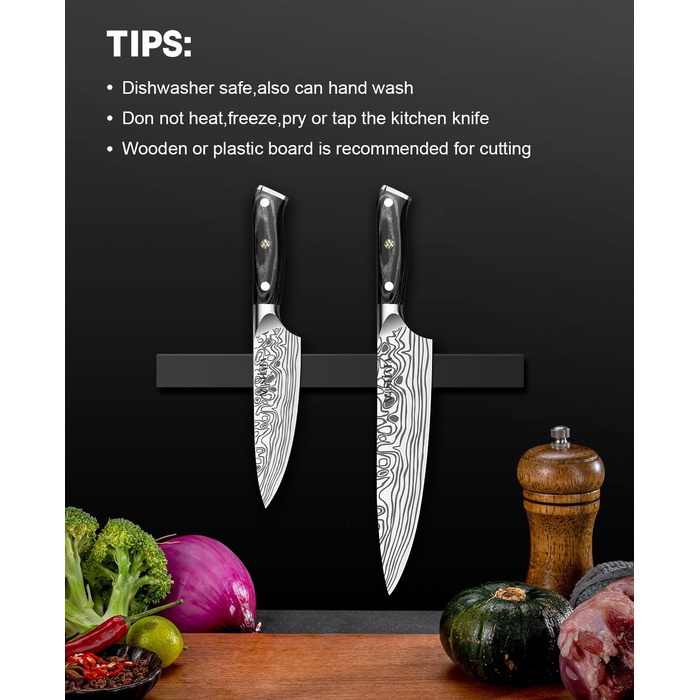 MOSFiATA Набір кухонних ножів: ніж шеф-кухаря та сантку, з нержавіючої сталі, професійний, з подарунковою коробкою