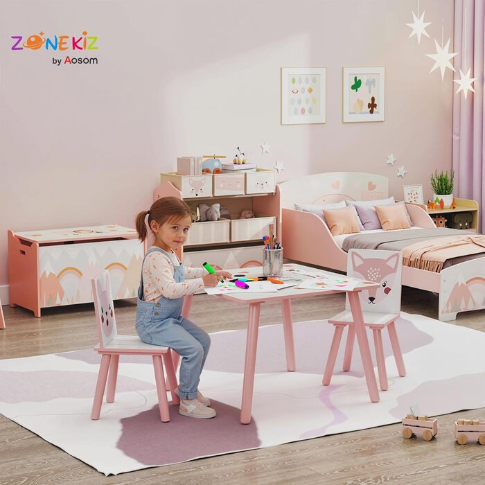 Дитячий стіл ZONEKIZ з 2 стільцями (рожевий), комплект меблів для дитячої кімнати, 3-8 років