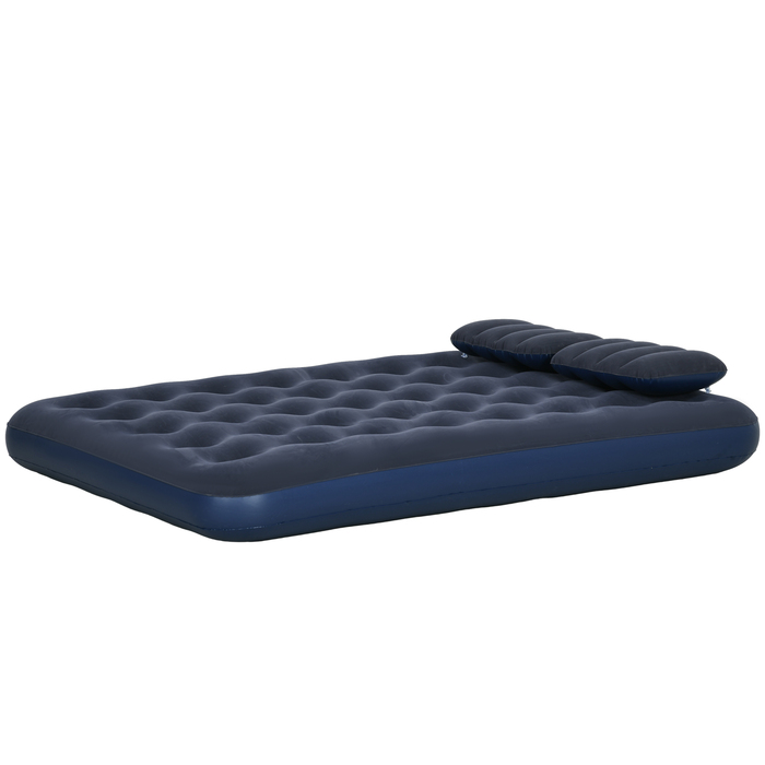 Двоспальний надувний матрац Outsunny Air Bed з ручним насосом і подушкою, синій 203x152x22 см для кемпінгу та гостей