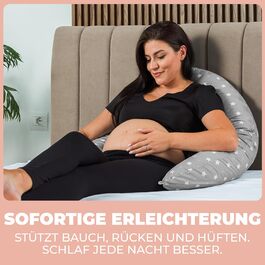 Підтримка для вагітних Stillkissen XXL 200x70см, подушка для годування та сну, балоньєра, бавовняний чохол, ергономічна, багатофункціональна, 100% бавовна, сірий колір з білими зірками