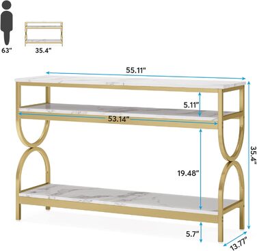 Рівневий консольний стіл Tribesigns, 140x35x90 см, зі стільницею зі штучного мармуру, білий і золотий, для входу в вітальню, 3-