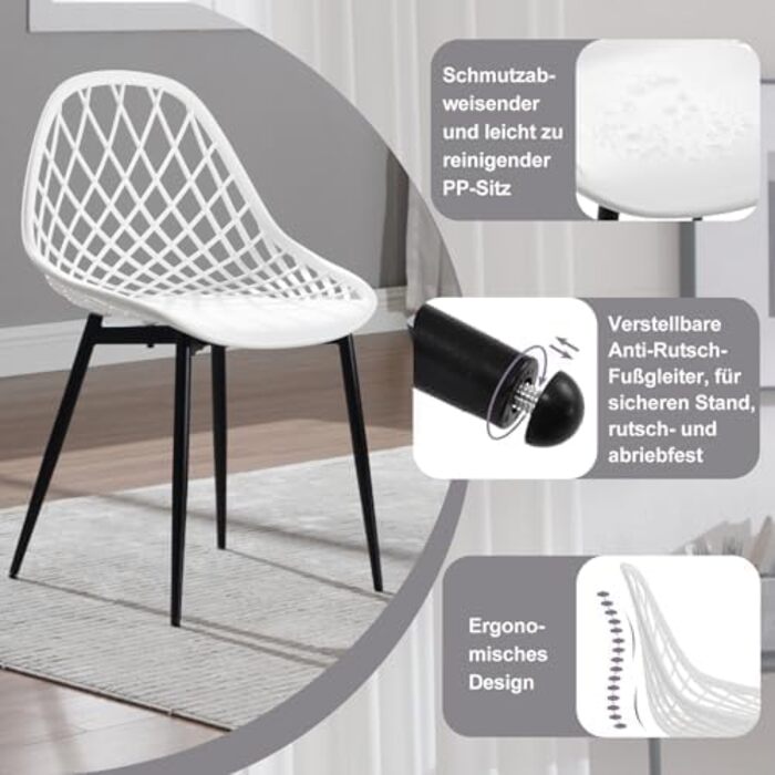 Стілець для їдальні, кухні, вітальні, балкон - сучасний, білий, пластик, металеві ніжки, комплект з 8 шт. K0018EZS-4