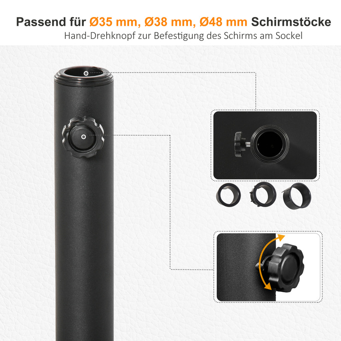 Підставка для парасольки, 13 кг, квадратна, утримувач для парасольки, вага парасольки, стійка для парасольки діаметром трубки 35/38/48 мм, для балкона, тераси, саду, чорного кольору