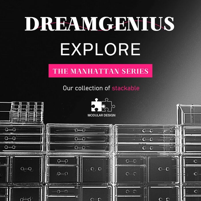 Органайзер для макіяжу DreamGenius, акрилова косметична вітрина для косметики, ювелірних виробів, коробки для зберігання догляду за шкірою для стільниці у ванній кімнаті, 4 шт. и з 9 висувними ящиками, прозора 4 комплекти