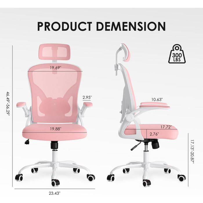 Ергономічне крісло Farini з підлокітниками для офісу та дому, з роликами та підголівником (світлороже)