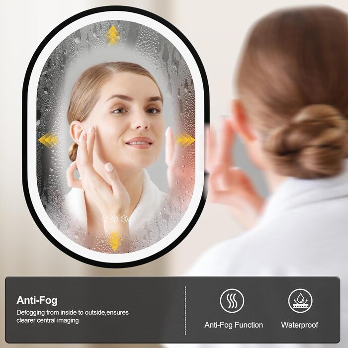 Круглий LED-дзеркало для ванної кімнати ChillCruiser 50 см з чорною рамою, антизапар, 3 кольори, функція Memory